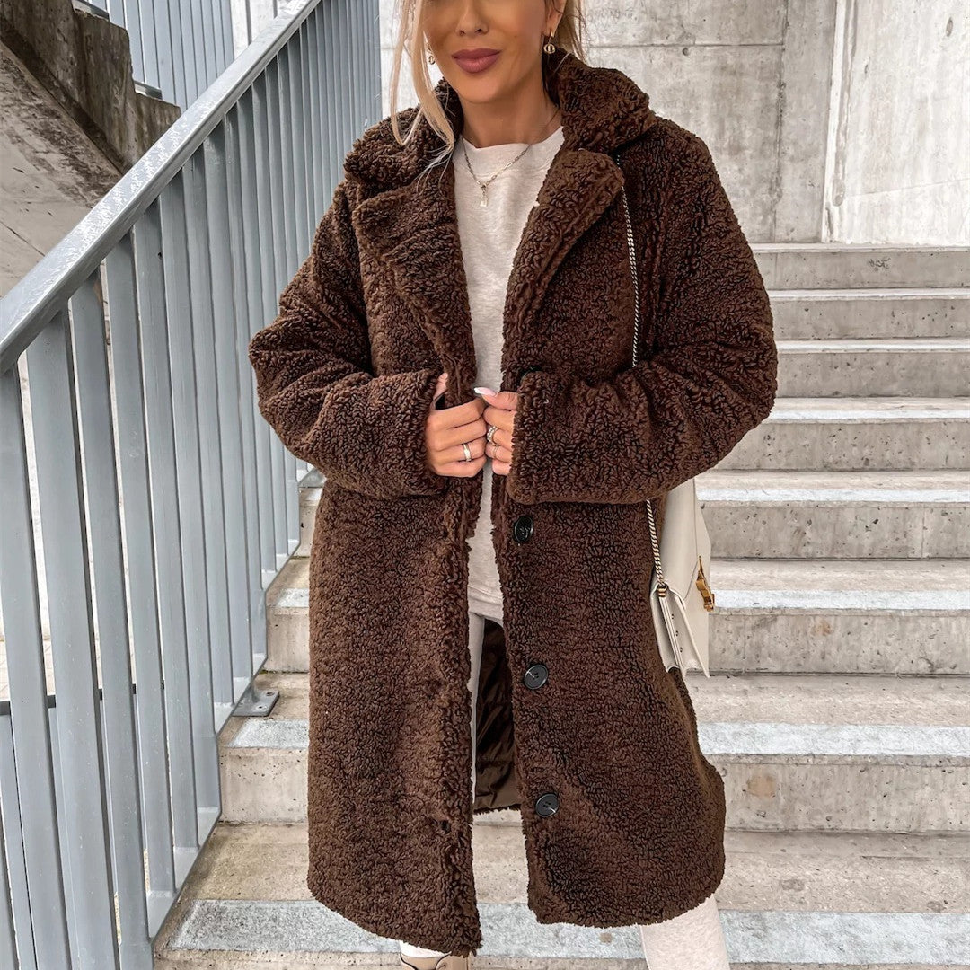 Women's Long-sleeved Lapel Plush Jacket Top - 𝓢𝓱𝓸𝓹𝓵𝓮𝓬𝔂
