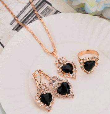 Europe And The United States Personalized Water Drop Color Diamond Necklace, Earrings, Rings Set, Shiny High-end Bridal Jewelry Wholesale - 𝓢𝓱𝓸𝓹𝓵𝓮𝓬𝔂