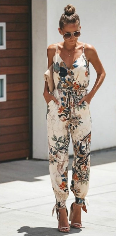 Women's Jumpsuit Flowers Print Spaghetti Strap Romper - 𝓢𝓱𝓸𝓹𝓵𝓮𝓬𝔂