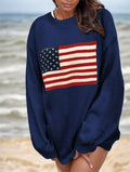 Usa Flag Design Drop Shoulder Sweater,Long Sleeve Tops - 𝓢𝓱𝓸𝓹𝓵𝓮𝓬𝔂