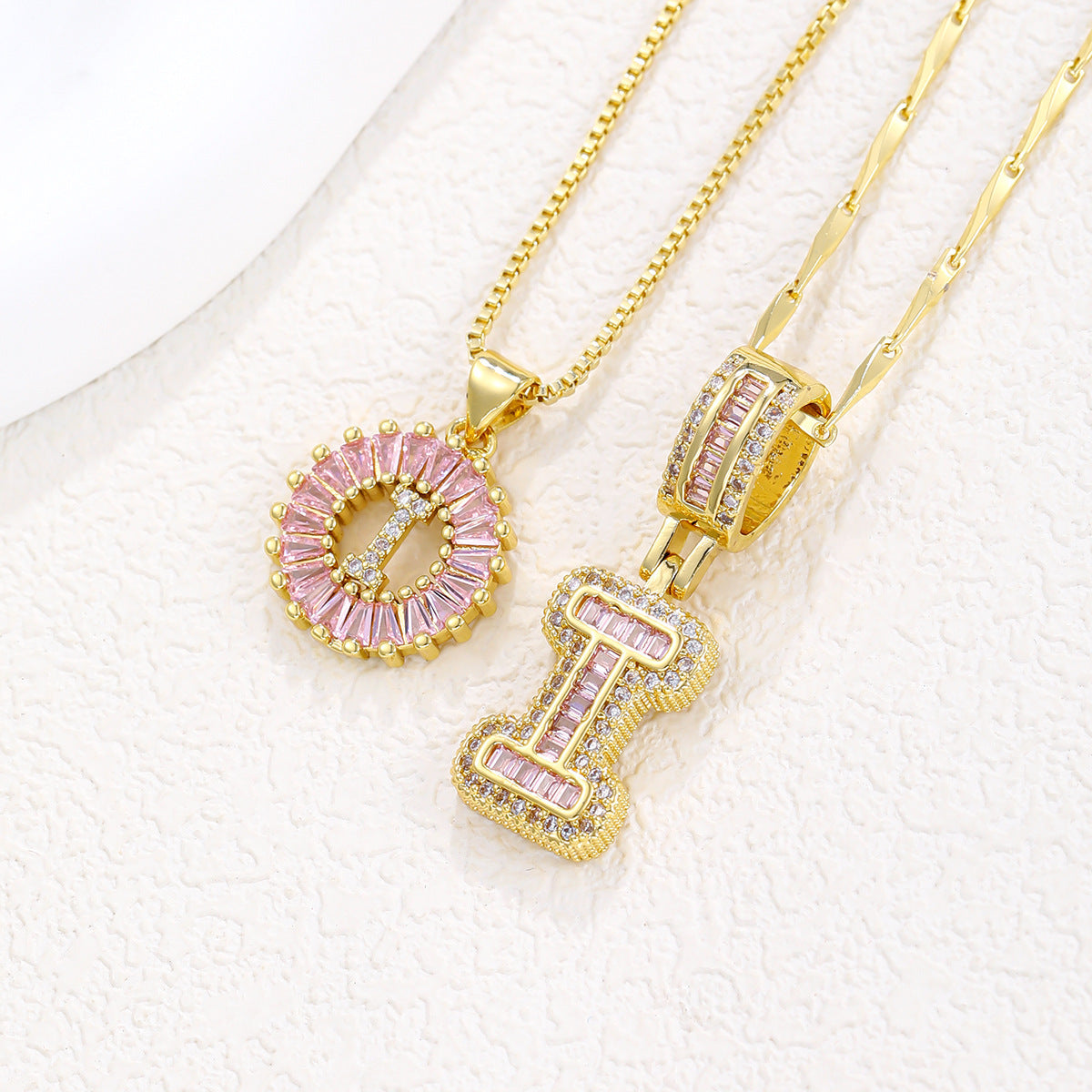 26 Letter Pendant Necklace Copper Inlaid Zirconium Plated Real Gold