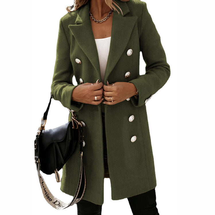 Fashion Turndown Collar Jacket For Women Autumn Winter Long-sleeved Double-breasted Woolen Coat - 𝓢𝓱𝓸𝓹𝓵𝓮𝓬𝔂