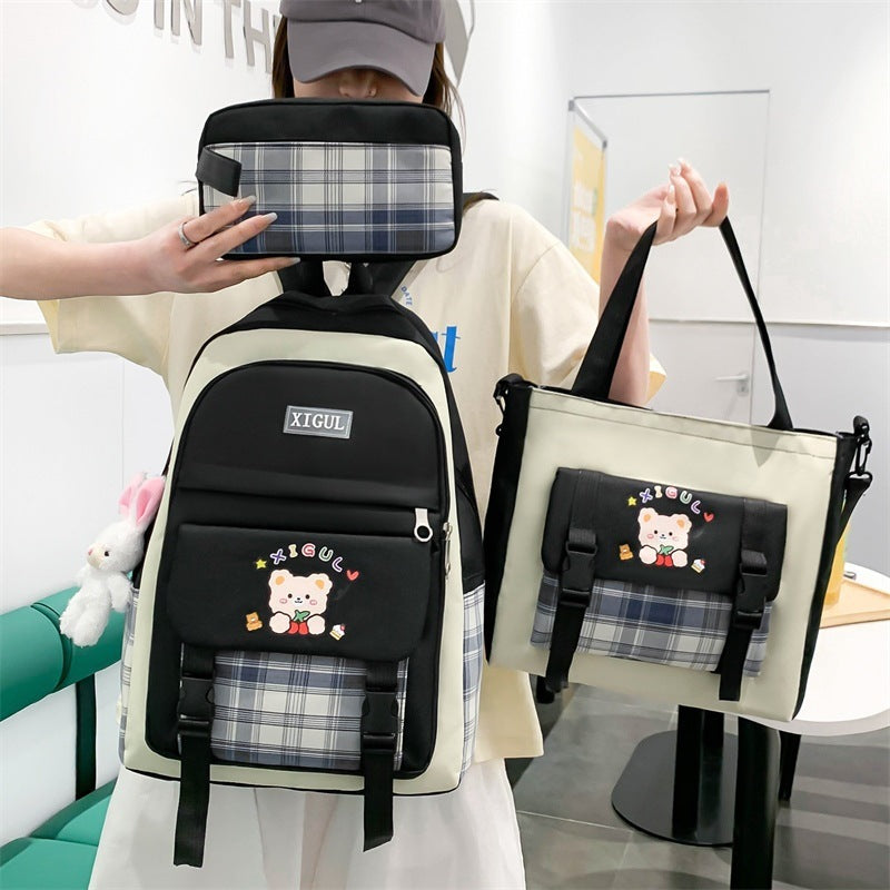 Large Capacity High School Plaid Three-piece Set Junior High School Student Elementary School Studebt Backpack - 𝓢𝓱𝓸𝓹𝓵𝓮𝓬𝔂