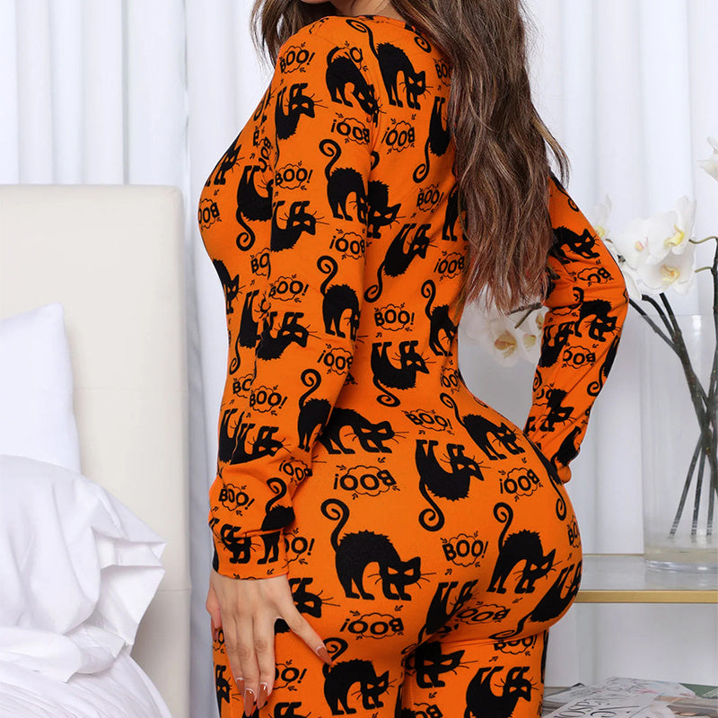 Halloween Printed Jumpsuit Long Sleeve Home Pajamas Casual Trousers Women's Cos Clothing - 𝓢𝓱𝓸𝓹𝓵𝓮𝓬𝔂