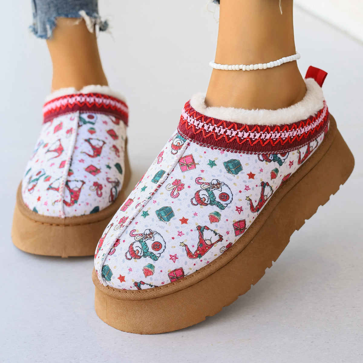 Women's Cartoon Christmas Print Ankle Boots Casual Slip On Plush Lined Home Shoes Comfortable Winter Short Boots - 𝓢𝓱𝓸𝓹𝓵𝓮𝓬𝔂