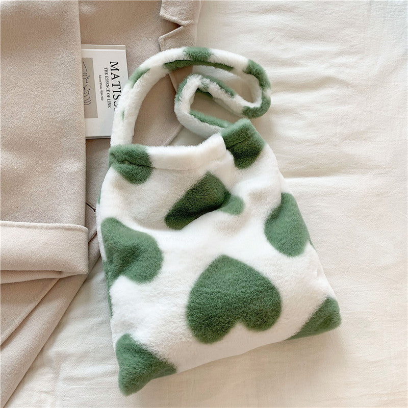 Love Heart Shoulder Bags Winter Plush Shopping Bags For Women - 𝓢𝓱𝓸𝓹𝓵𝓮𝓬𝔂