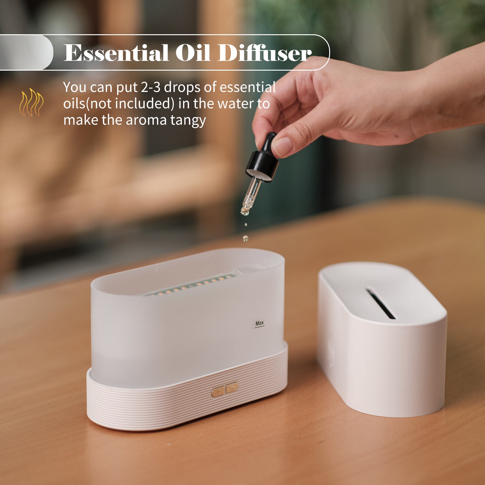Aroma Diffuser With Flame Light Mist Humidifier Aromatherapy Diffuser With Waterless Auto-Off Protection For Spa Home Yoga Office - 𝓢𝓱𝓸𝓹𝓵𝓮𝓬𝔂