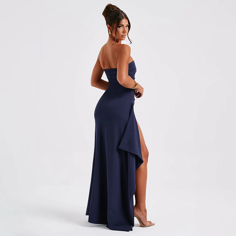 Strapless Split Long Dress Summer Fashion Pleated Bridesmaid Dress For Womens Party Wedding Clothing - 𝓢𝓱𝓸𝓹𝓵𝓮𝓬𝔂