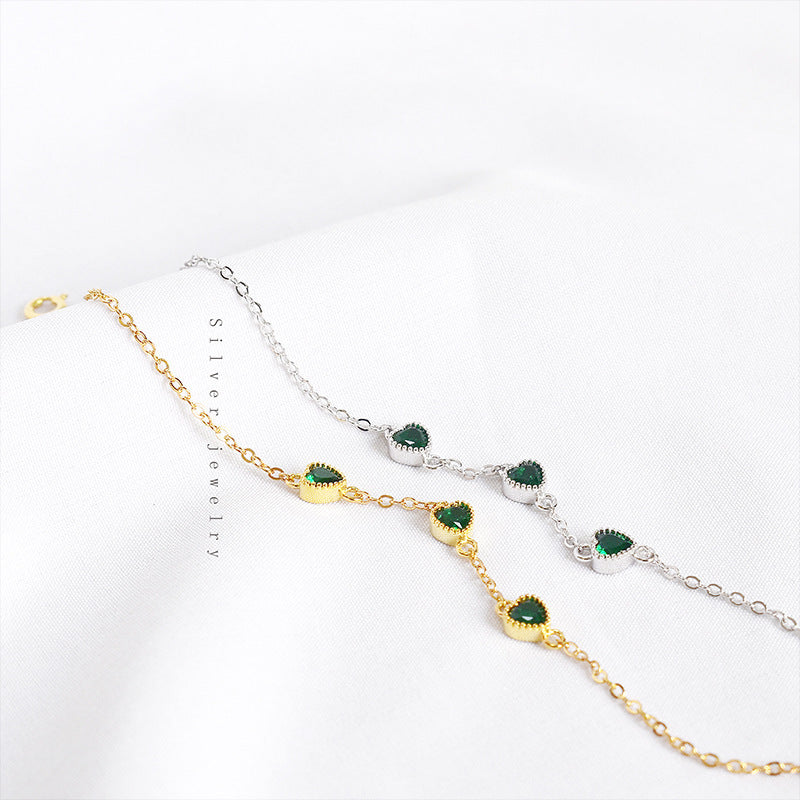 French Retro S925 Sterling Silver Three Lovely Emerald Gemstone Bracelet - 𝓢𝓱𝓸𝓹𝓵𝓮𝓬𝔂