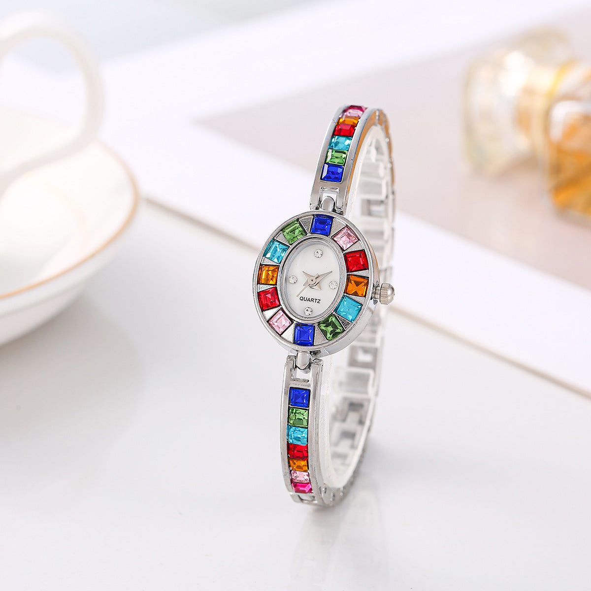 Fashion Small Oval Colorful Crystals Watch - 𝓢𝓱𝓸𝓹𝓵𝓮𝓬𝔂