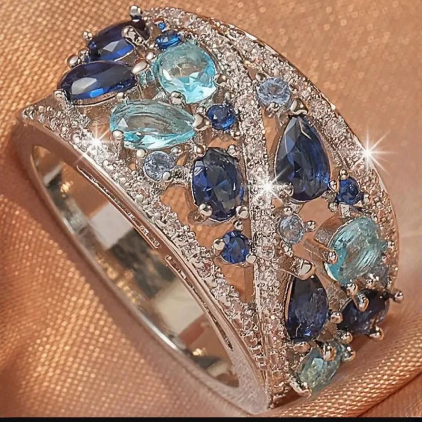 Blue Zircon Women's Hollow Ring