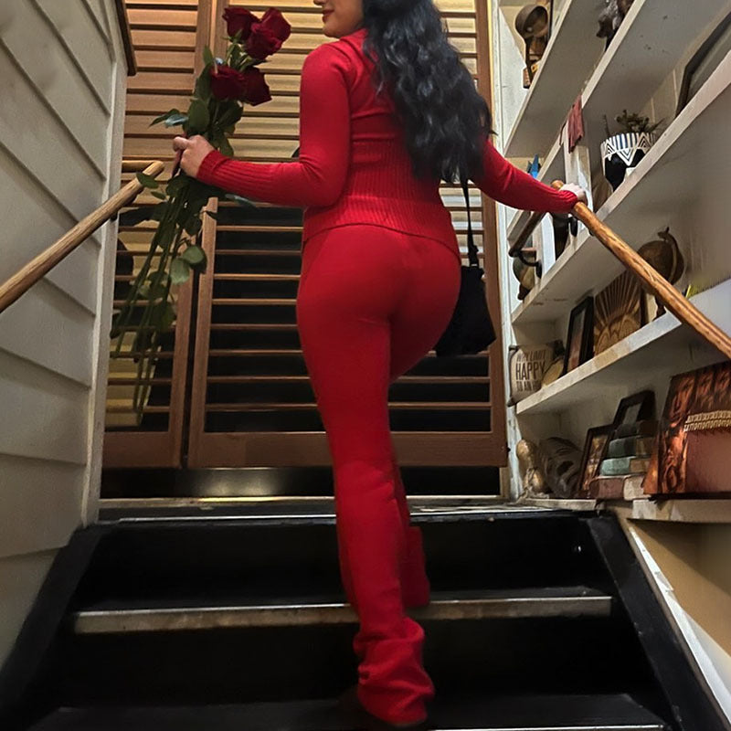 Hoodie Suit Women Leisure Sexy Zip Long Sleeve Sweater And High Waist Long Pants Set - 𝓢𝓱𝓸𝓹𝓵𝓮𝓬𝔂