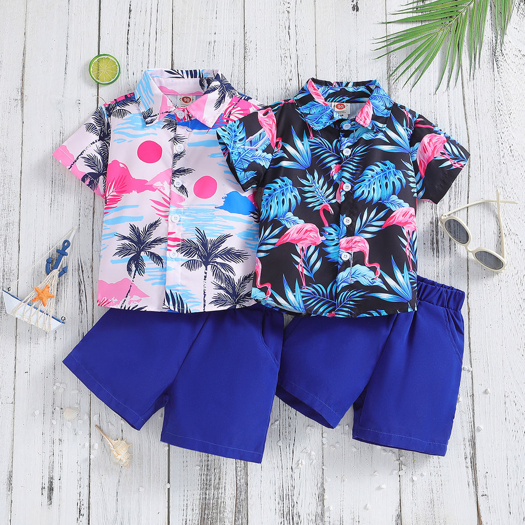 Summer New Boys' Short-sleeved Printed Shirt And Shorts Two-piece Set - 𝓢𝓱𝓸𝓹𝓵𝓮𝓬𝔂