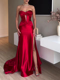 Tube Top Slit Red Extra Long Evening Dress - 𝓢𝓱𝓸𝓹𝓵𝓮𝓬𝔂