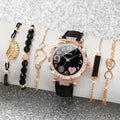 Women's Diamond Dial Belt Quartz Watch Beaded Bracelet Suit - 𝓢𝓱𝓸𝓹𝓵𝓮𝓬𝔂