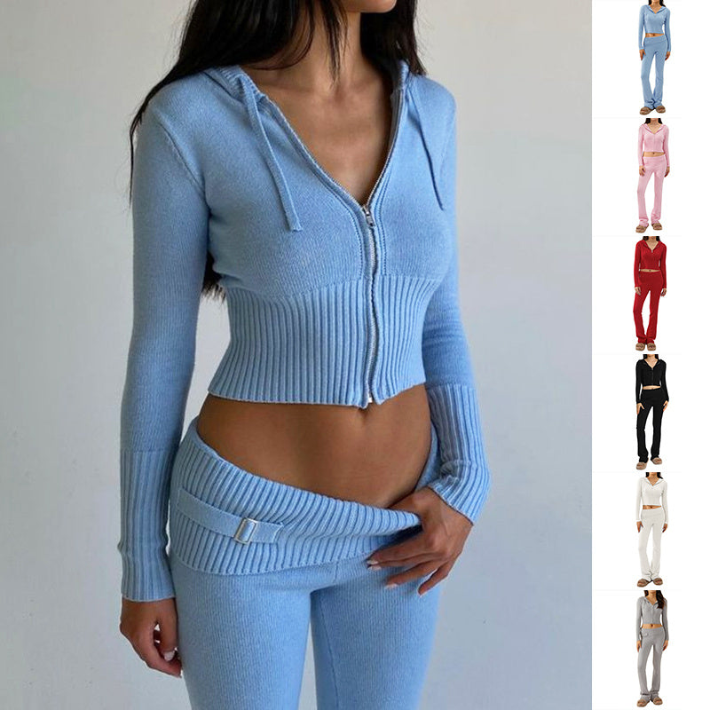 Hoodie Suit Women Leisure Sexy Zip Long Sleeve Sweater And High Waist Long Pants Set - 𝓢𝓱𝓸𝓹𝓵𝓮𝓬𝔂