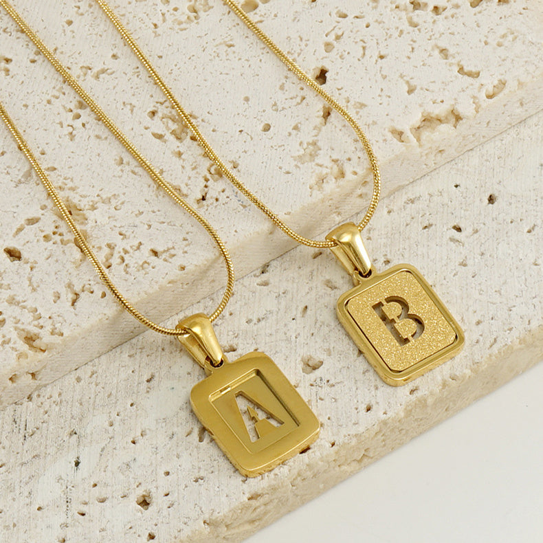 Alphabet Necklace 26 Letters Hollow Out Square 18K Necklace Fashion Jewelry - 𝓢𝓱𝓸𝓹𝓵𝓮𝓬𝔂