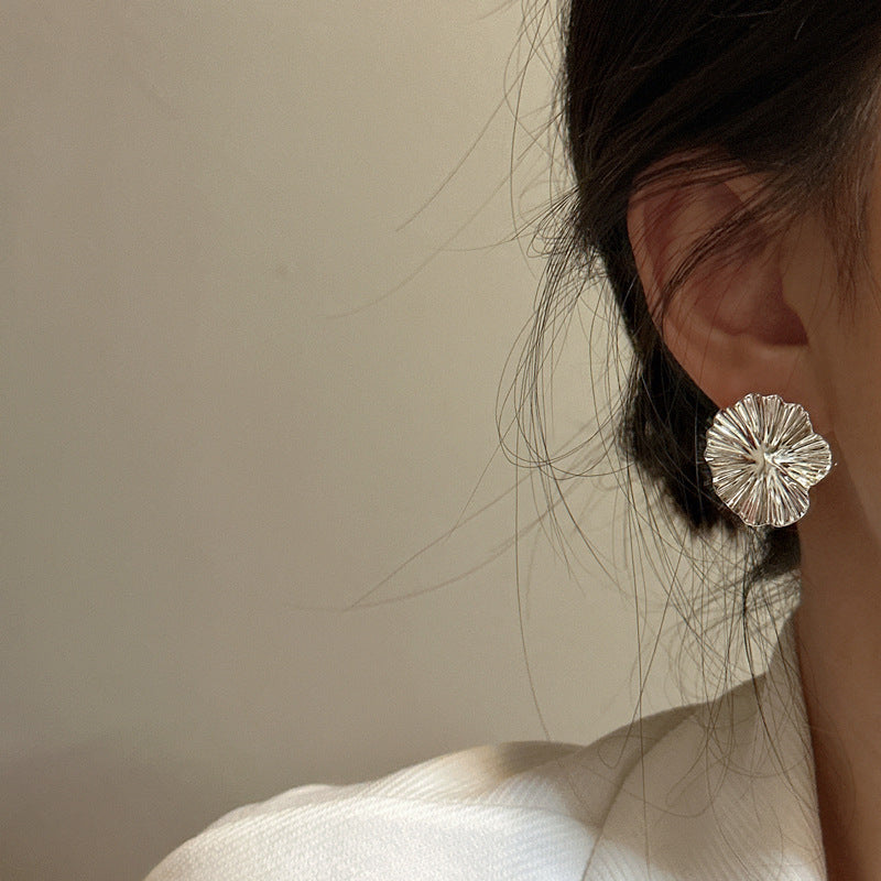 S925 Sterling Silver Korean Style Heavy-duty Texture Large Flower Earrings - 𝓢𝓱𝓸𝓹𝓵𝓮𝓬𝔂