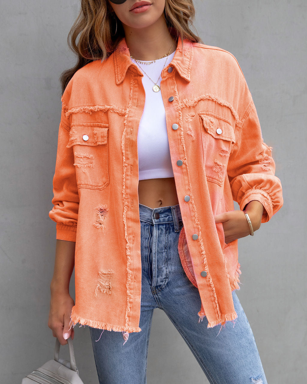 Fashion Ripped Shirt Jacket Female Autumn And Spring Casual Tops Womens Clothing - 𝓢𝓱𝓸𝓹𝓵𝓮𝓬𝔂