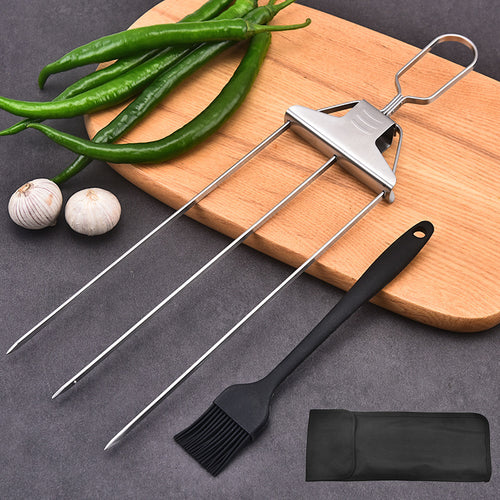 3-Prong Skewer Stick Needles Kebab 3 Way Forks Stainless Steel Barbecue Grill Fork Household BBQ Non-stick - 𝓢𝓱𝓸𝓹𝓵𝓮𝓬𝔂
