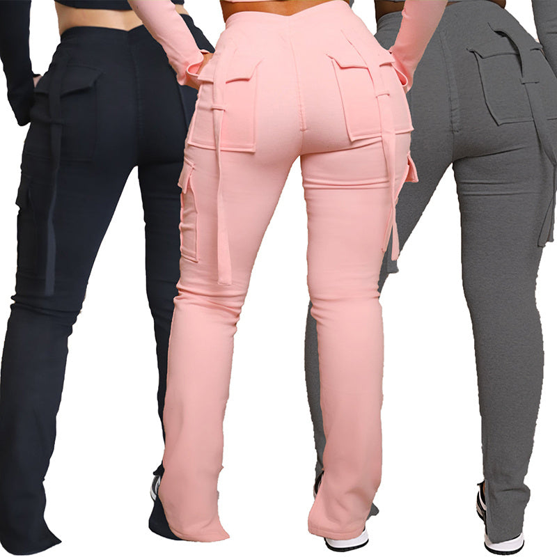 Cargo Pants With Pockets High Waist Drawstring Wide Leg Straight Trousers For Women Overalls - 𝓢𝓱𝓸𝓹𝓵𝓮𝓬𝔂
