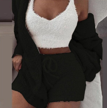 3pcs Womens Clothing Long Sleeve Crop Tank Top And Drawstring Shorts Pajama Set - 𝓢𝓱𝓸𝓹𝓵𝓮𝓬𝔂