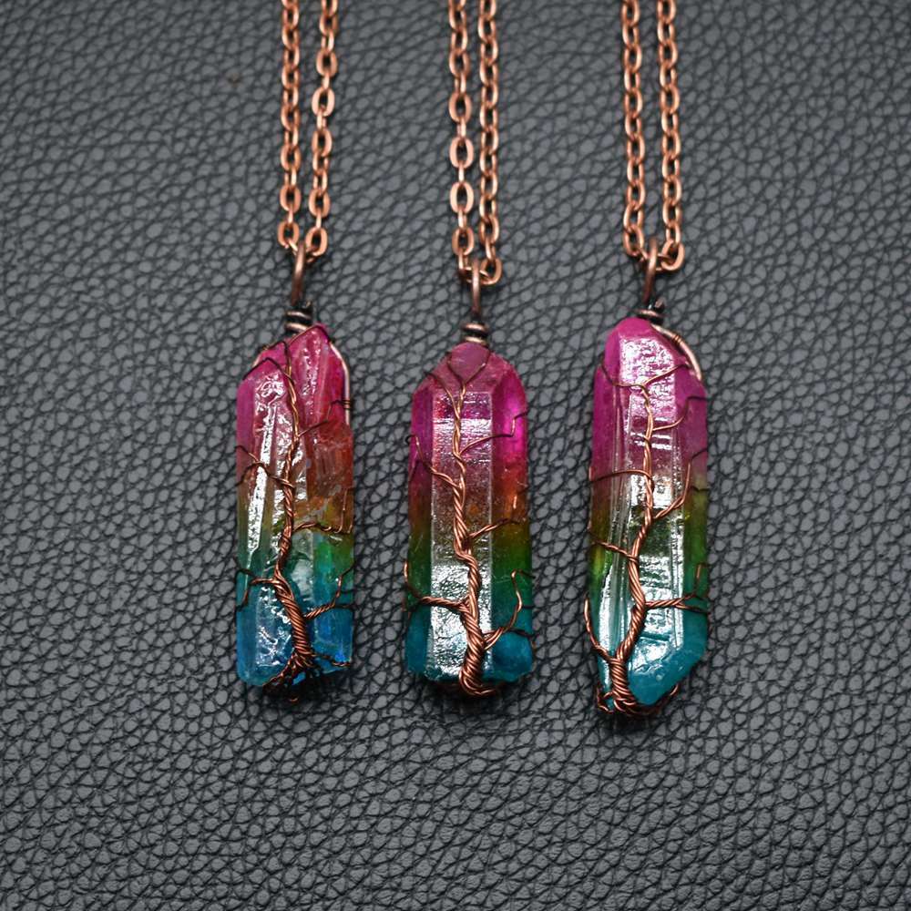 Hot Selling Stone Crystal Pillar Tree Of Life Pendant Ins Fashion Necklace - 𝓢𝓱𝓸𝓹𝓵𝓮𝓬𝔂