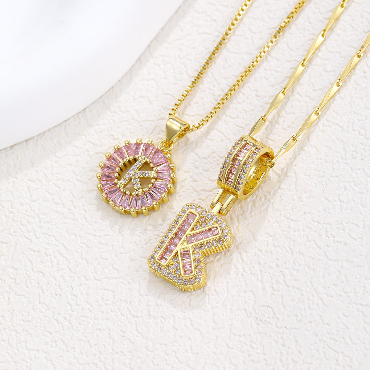 26 Letter Pendant Necklace Copper Inlaid Zirconium Plated Real Gold