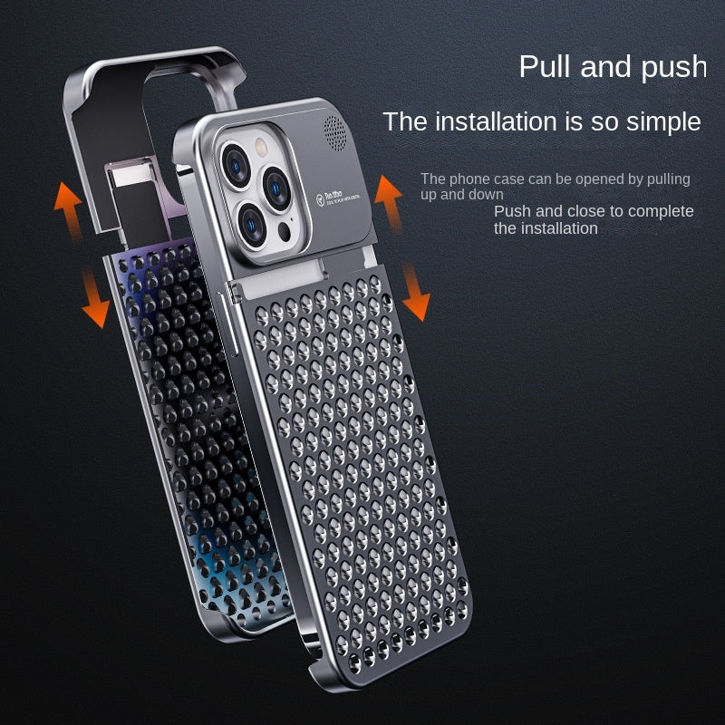 Aluminum Alloy Phone Case For 14 13 Pro Max Plus Hollow Heat Dissipation Anti-fall Full Body Shockproof Phone Cove - 𝓢𝓱𝓸𝓹𝓵𝓮𝓬𝔂