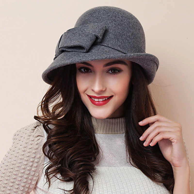Women's French-style Elegant Retro Woolen Bowler Hat Curling Bow - 𝓢𝓱𝓸𝓹𝓵𝓮𝓬𝔂