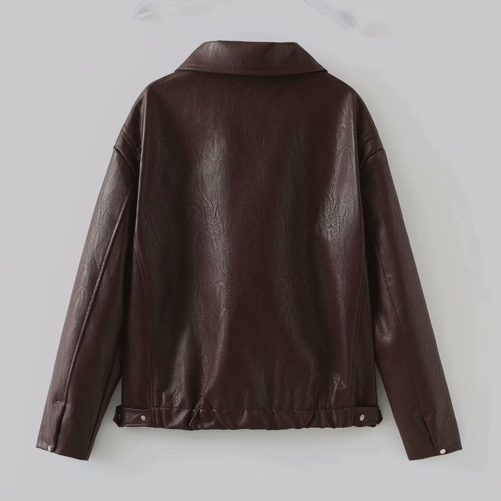Solid Color Lapel Zipper Jacket Fashion Casual Long Sleeve Leather Coat Tops Women Clothing - 𝓢𝓱𝓸𝓹𝓵𝓮𝓬𝔂
