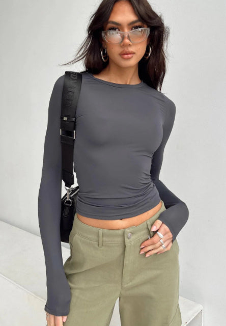 Women's Clothing Fashion Slim Long-sleeved Pullovers Tops Solid Causal Fit Shirts - 𝓢𝓱𝓸𝓹𝓵𝓮𝓬𝔂