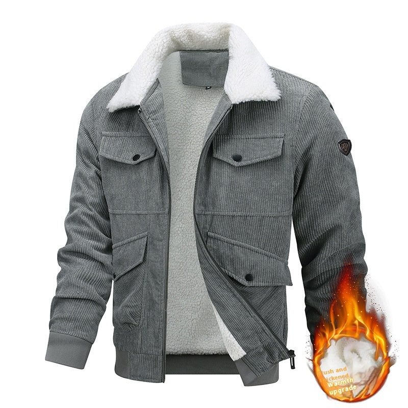 Winter Lapel Fleece Jacket With Pockets Warm Thicken Cotton Coat Men's Clothing - 𝓢𝓱𝓸𝓹𝓵𝓮𝓬𝔂