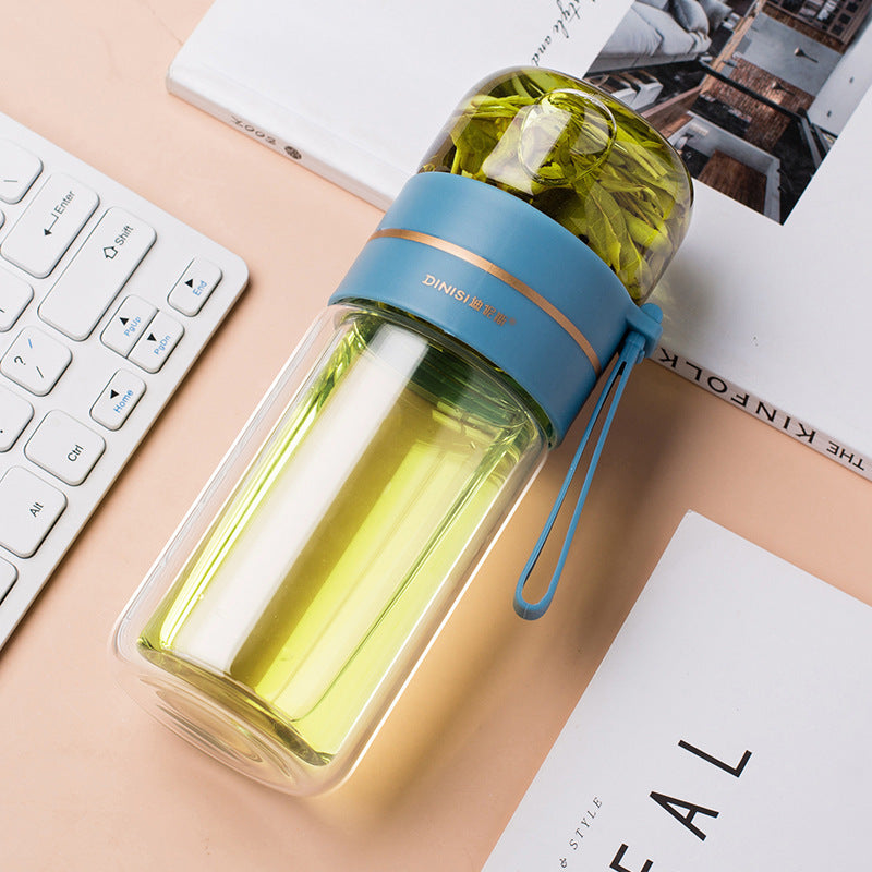 Glass Water Bottle With Tea Infuser Filter Tea Separation Double Wall Glass Bottle Leakproof Water Bottle - 𝓢𝓱𝓸𝓹𝓵𝓮𝓬𝔂
