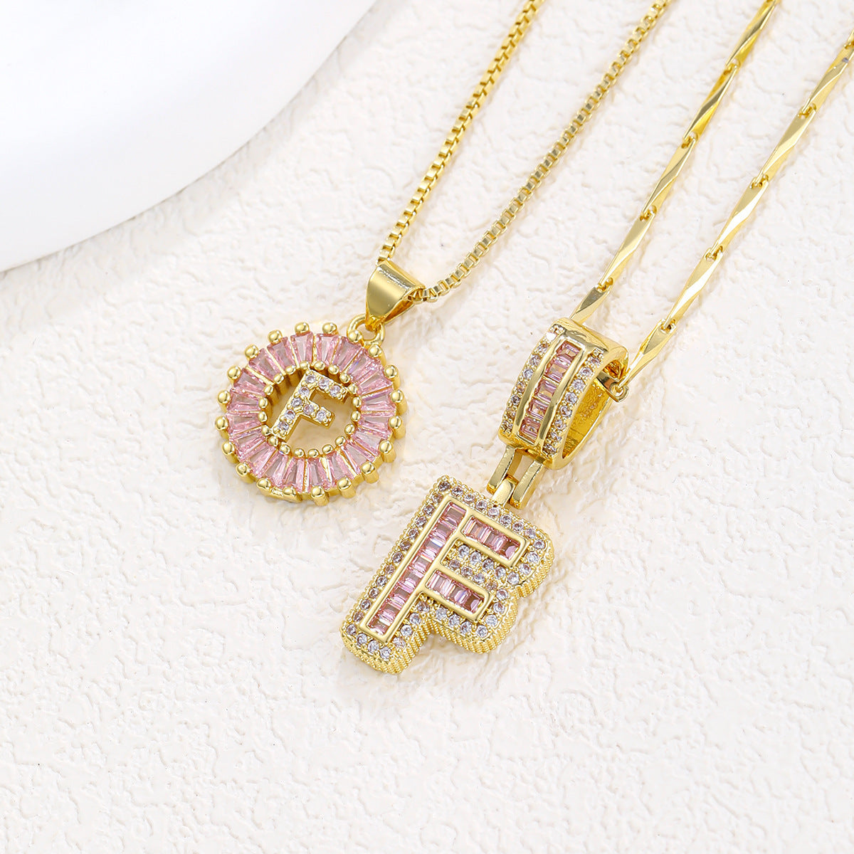 26 Letter Pendant Necklace Copper Inlaid Zirconium Plated Real Gold