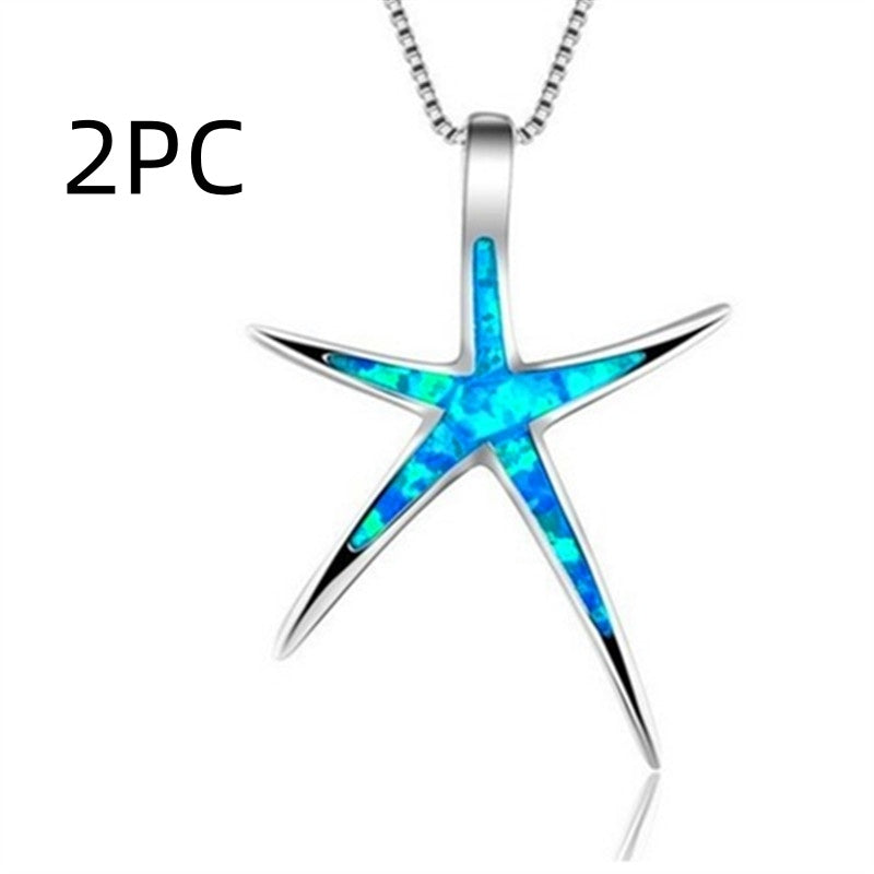 All-match clavicle chain blue starfish pendant opal necklace