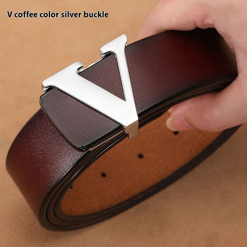 Factory Direct Sales Retro Smooth Genuine Leather Pure Cowhide Letter V Pants Belt - 𝓢𝓱𝓸𝓹𝓵𝓮𝓬𝔂