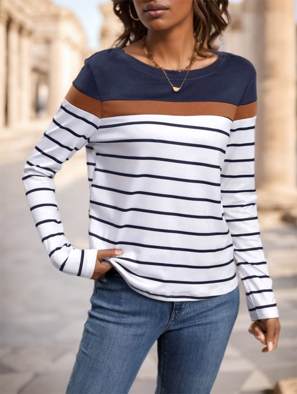 Women's Round Neck Striped Long Sleeve T-Shirt - 𝓢𝓱𝓸𝓹𝓵𝓮𝓬𝔂