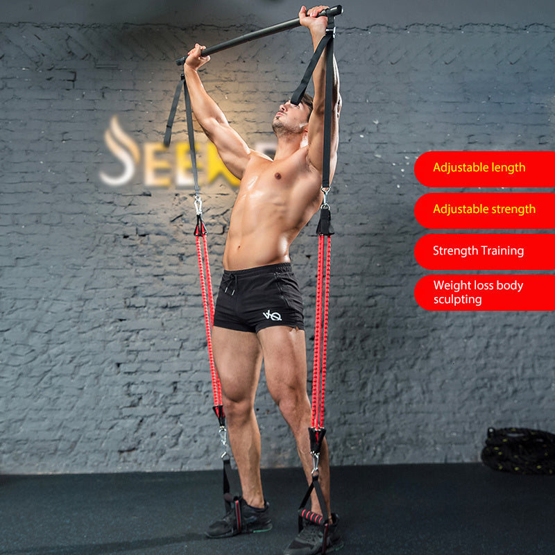 Body Workout Trainer Bar with Resistance Bands Rubber Buckles - 𝓢𝓱𝓸𝓹𝓵𝓮𝓬𝔂