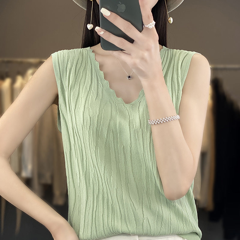 Women's V-neck Ice Silk Camisole Sleeveless Top - 𝓢𝓱𝓸𝓹𝓵𝓮𝓬𝔂