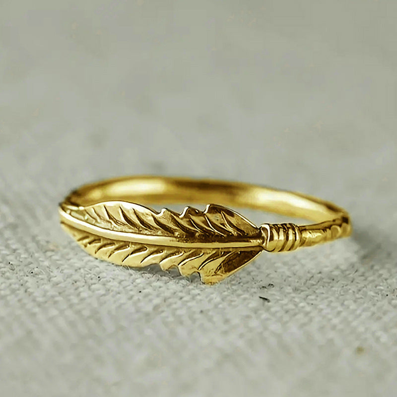 Vintage Zircon Distressed Feather Light Luxury Ring - 𝓢𝓱𝓸𝓹𝓵𝓮𝓬𝔂