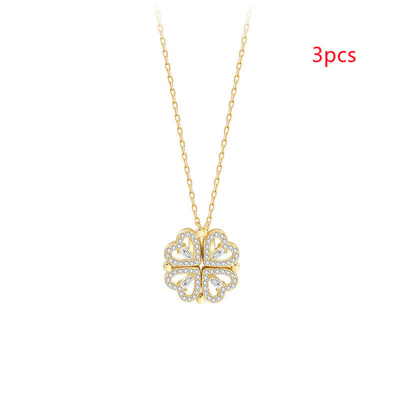 Explosive Style Detachable Deformed Four-leaf Clover Necklace For Women A Multi-wearing Zircon Small Love Short Clavicle Chain - 𝓢𝓱𝓸𝓹𝓵𝓮𝓬𝔂