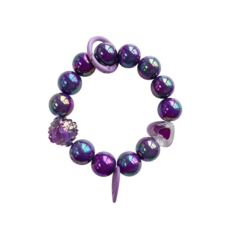 Plating Color Round Beads Handmade Beaded Purple Rose Love Hanging Mobile Phone Charm Keychain - 𝓢𝓱𝓸𝓹𝓵𝓮𝓬𝔂