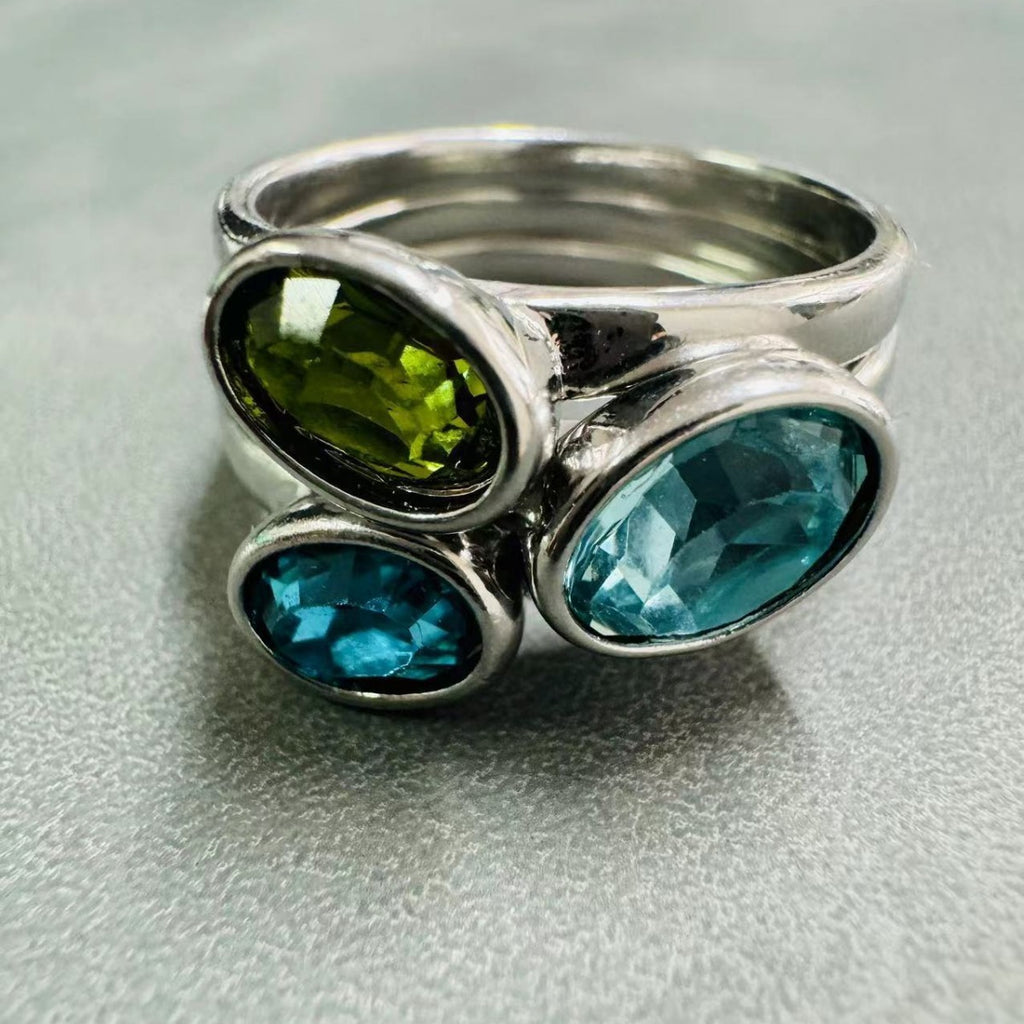 Beautiful Personality Irregular Tricolor Stone Three-piece Ring Set