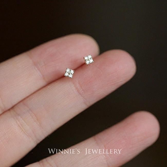 Simple Sterling Silver Plated Gold Inlaid Carbink Mini Square Stud Earrings All-matching Twin - 𝓢𝓱𝓸𝓹𝓵𝓮𝓬𝔂