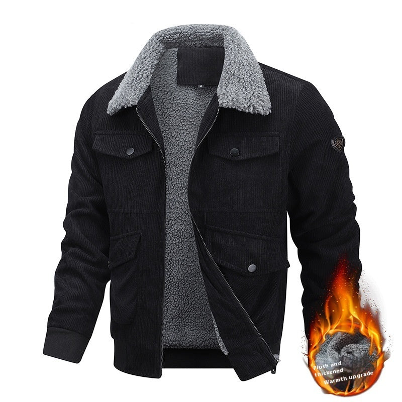 Winter Lapel Fleece Jacket With Pockets Warm Thicken Cotton Coat Men's Clothing - 𝓢𝓱𝓸𝓹𝓵𝓮𝓬𝔂