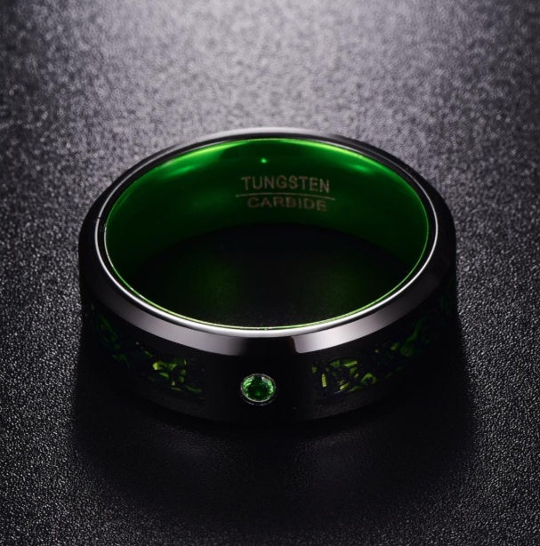 Matte Green Zircon Men Ring Tungsten Carbide Wedding Ring - 𝓢𝓱𝓸𝓹𝓵𝓮𝓬𝔂