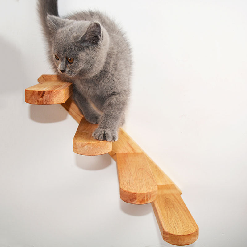 Cats Climbing Ladders On Solid Wood Walls, Rubber Wood Springboards And Stair Toys - 𝓢𝓱𝓸𝓹𝓵𝓮𝓬𝔂