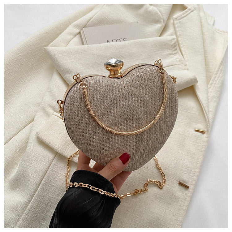 Evening Clutch Bag Women Bag Shiny Handbag Heart Shape Metal Clutches Bag Fashion Chain Shoulder Crossbody Bag Luxury Lady Purse Valentines Day Outfit - 𝓢𝓱𝓸𝓹𝓵𝓮𝓬𝔂