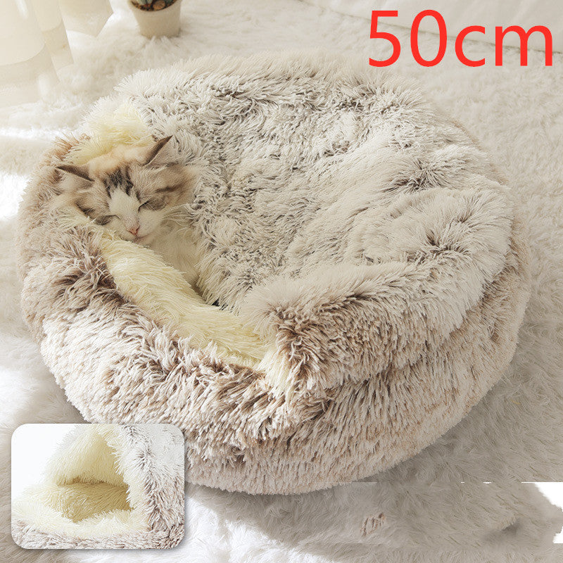 2 In 1 Dog And Cat Bed Pet Winter Bed Round Plush Warm Bed House Soft Long Plush Pets Bed Pet Products - 𝓢𝓱𝓸𝓹𝓵𝓮𝓬𝔂